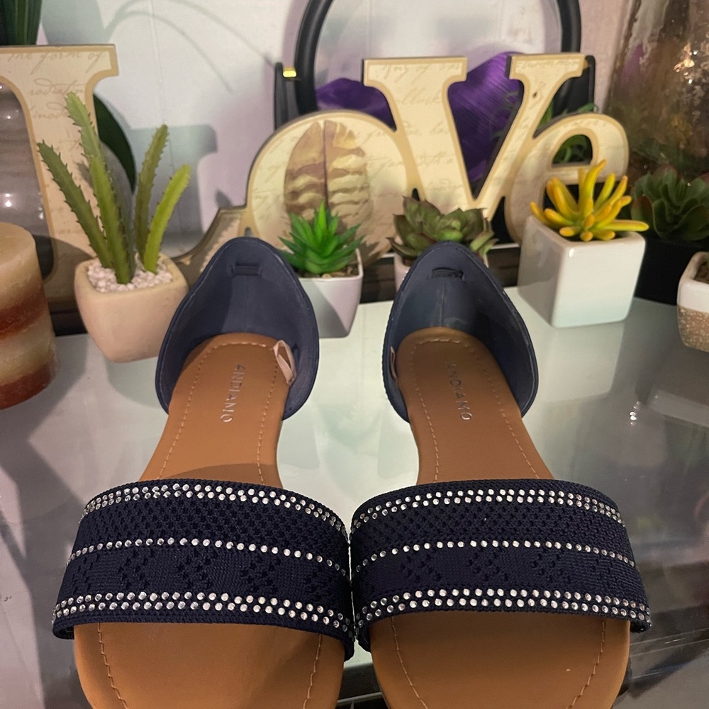Navy Sandals with Rhinestone Accents